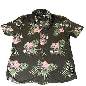 Disney X Neff Mickey Mouse Hawaiian Aloha Black Cotton Floral Shirt‎ Mens Smal